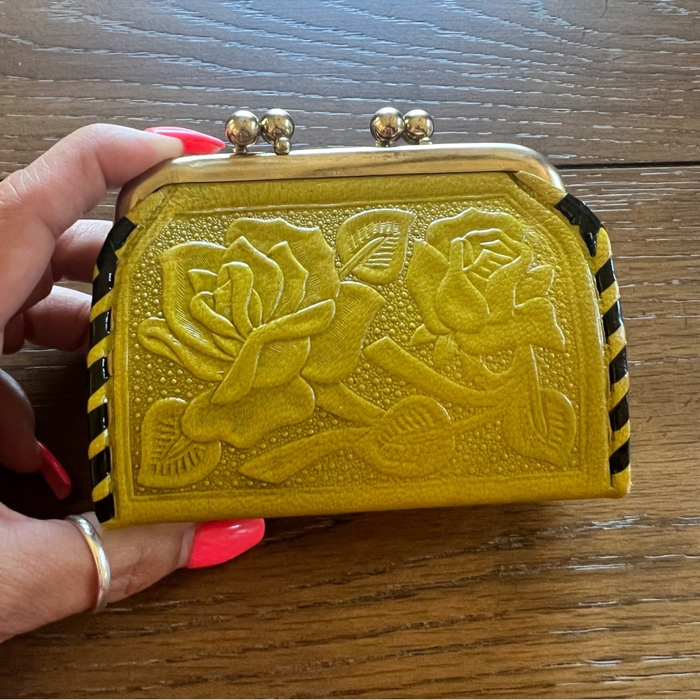 Sustainable leather embossed change purse